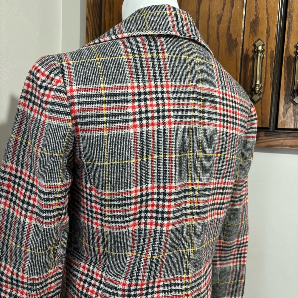 70s Vintage Wool Blazer Suit Jacket Size XS Handmade Checkered Plaid Red Black - Picture 6 of 11